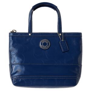Coach Peyton Patent Leather Shoulder Tote Navy Embossed C Logo No. G1281-F19198